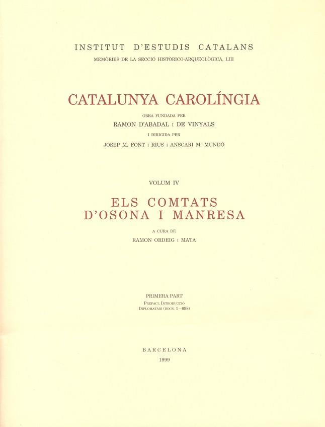 PREFACI. INTRODUCCIO DIPLOMATARI (DOCS 1-698) | 9788472834705 | SOBREQUÉS I CALLICÓ, JAUME