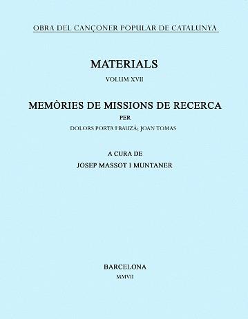 MATERIALS -O.CANCONER POPULAR XVII- | 9788484158998 | MASSOT I MUNTANER, JOSEP