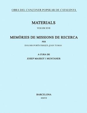 MATERIALS -O.CANCONER POPULAR XVII- | 9788484158998 | MASSOT I MUNTANER, JOSEP